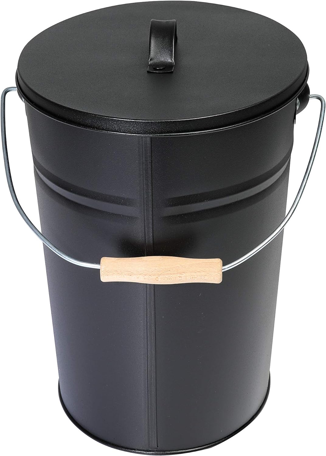 Kamino-Flam Ascheeimer mit Deckel - Kohleeimer 15 Liter aus Stahlblech im Schwarz - Kamineimer mit D