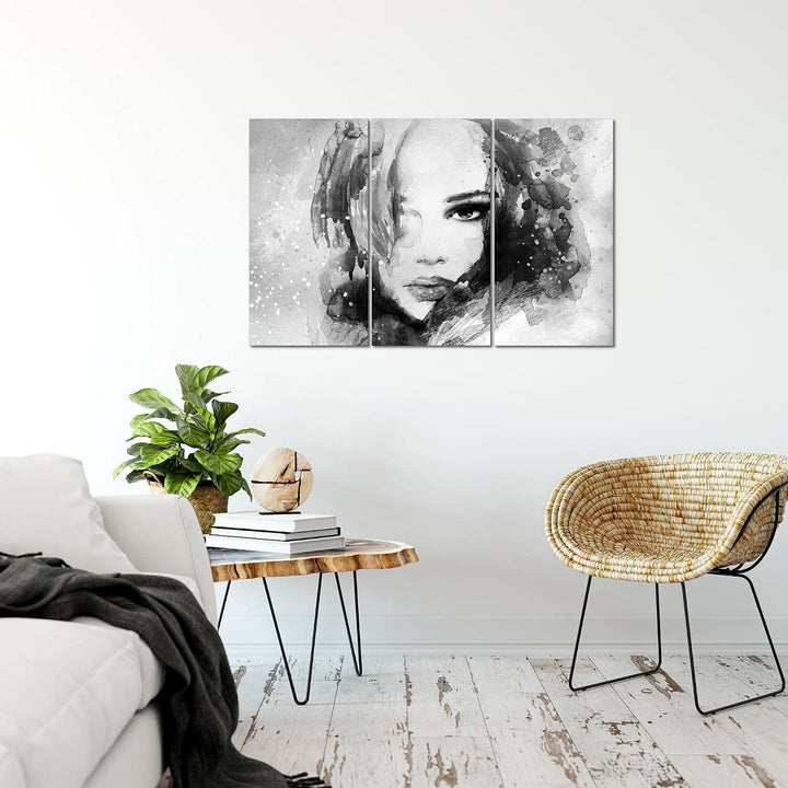 Runa Art Wandbilder Frau Abstrakt Bild XXL Wohnzimmer Schlafzimmer Schwarz Weiss Gemälde 120 x 80 cm