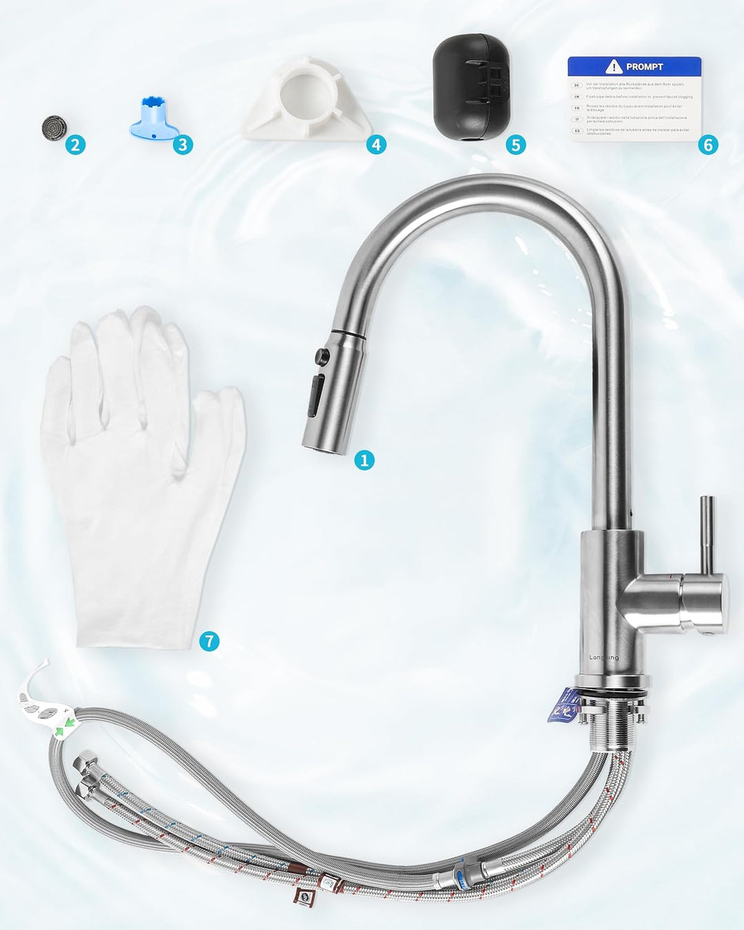 Wasserhahn Küche, Hochdruck Küchenarmatur mit Brause | 304 Edelstahl Küchenarmatur Ausziehbar, Armat