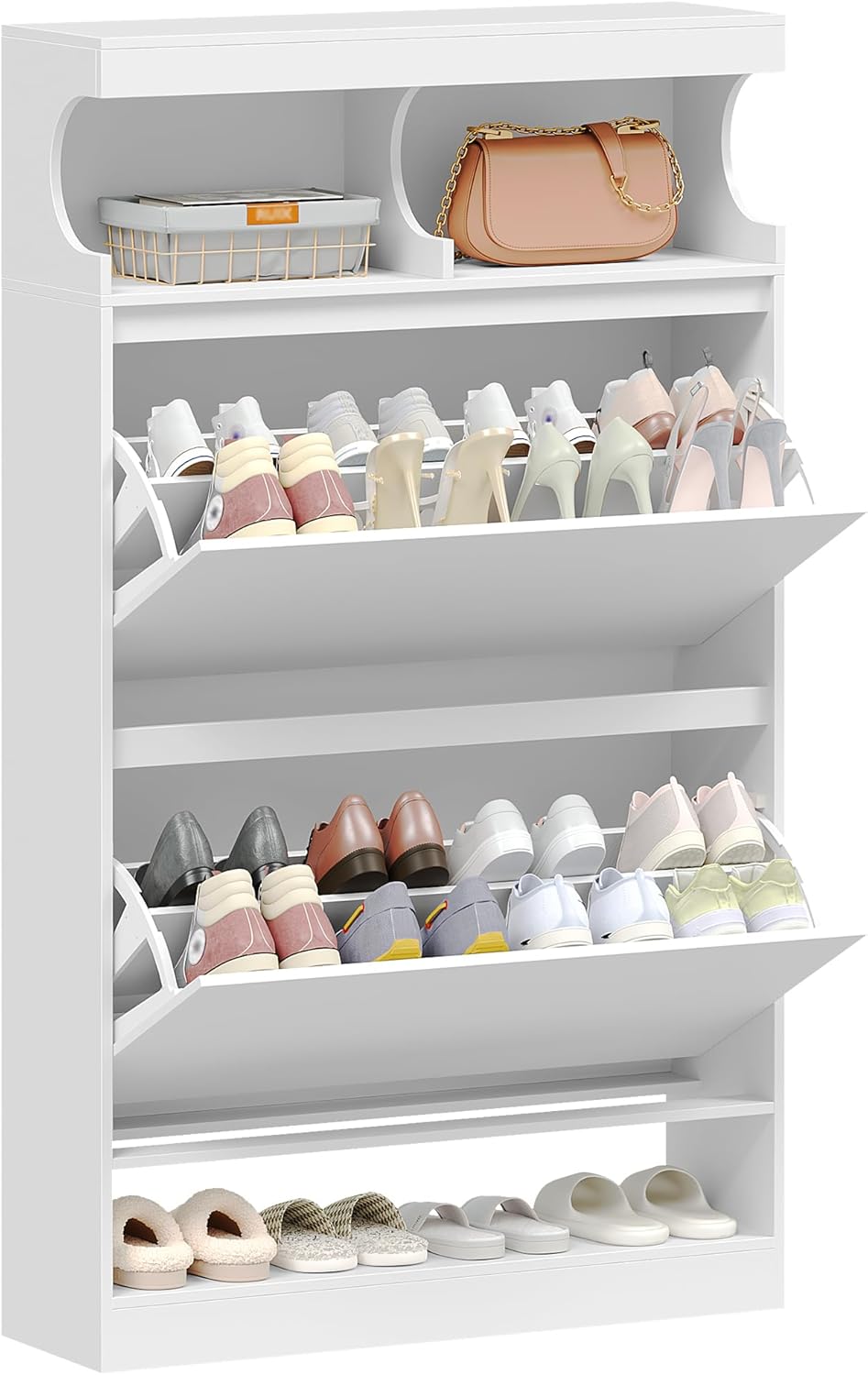 Hzuaneri Schuhschrank, Schuhaufbewahrung, Holz Schuhkipper, Schuhregal, Offenes Fach, Trennwand Vers