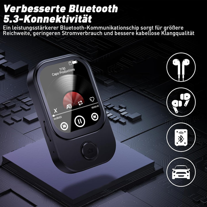 64GB MP3 Player Bluetooth mit 180° Aufklappbar Kamera, Mini Musik Player HD Lautsprecher FM Radio Fo