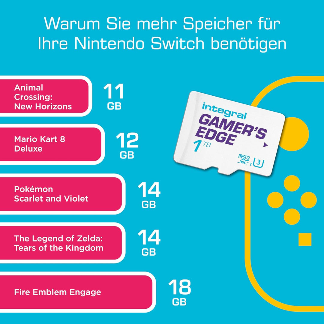 Integral 1TB Gamer's Edge Micro SD Card für die Nintendo Switch - Schnelles Laden & Speichern von Sp