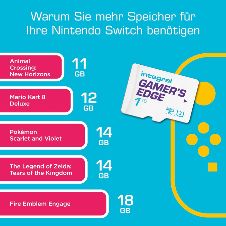 Integral 1TB Gamer's Edge Micro SD Card für die Nintendo Switch - Schnelles Laden & Speichern von Sp