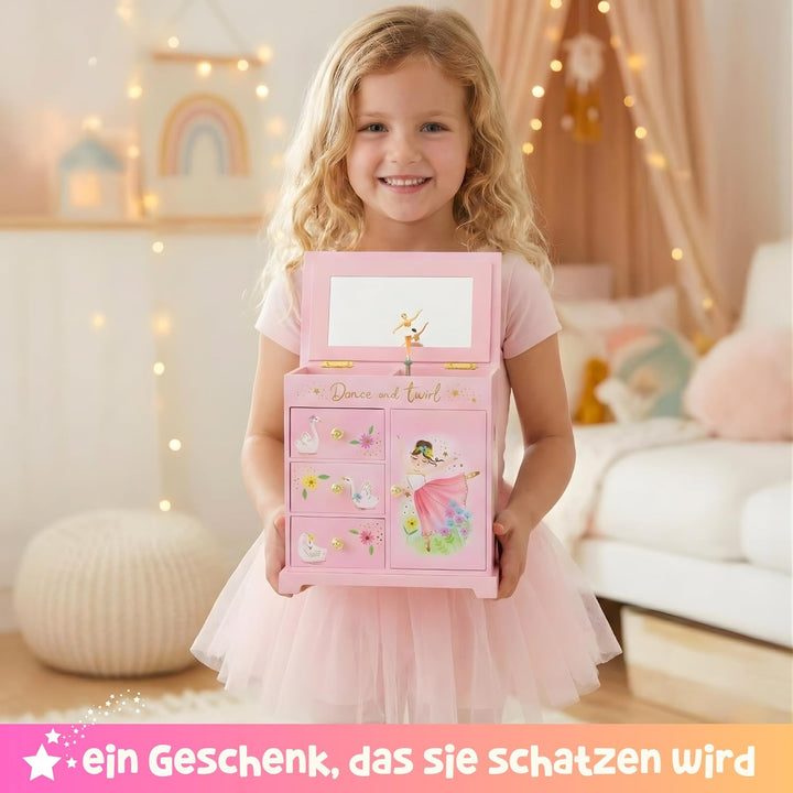Giggle &amp; Honey Ballett Geschenke für Mädchen 4 5 6 7 8 9 Jahre mit 3 Schubladen – Music Box &amp; Baller