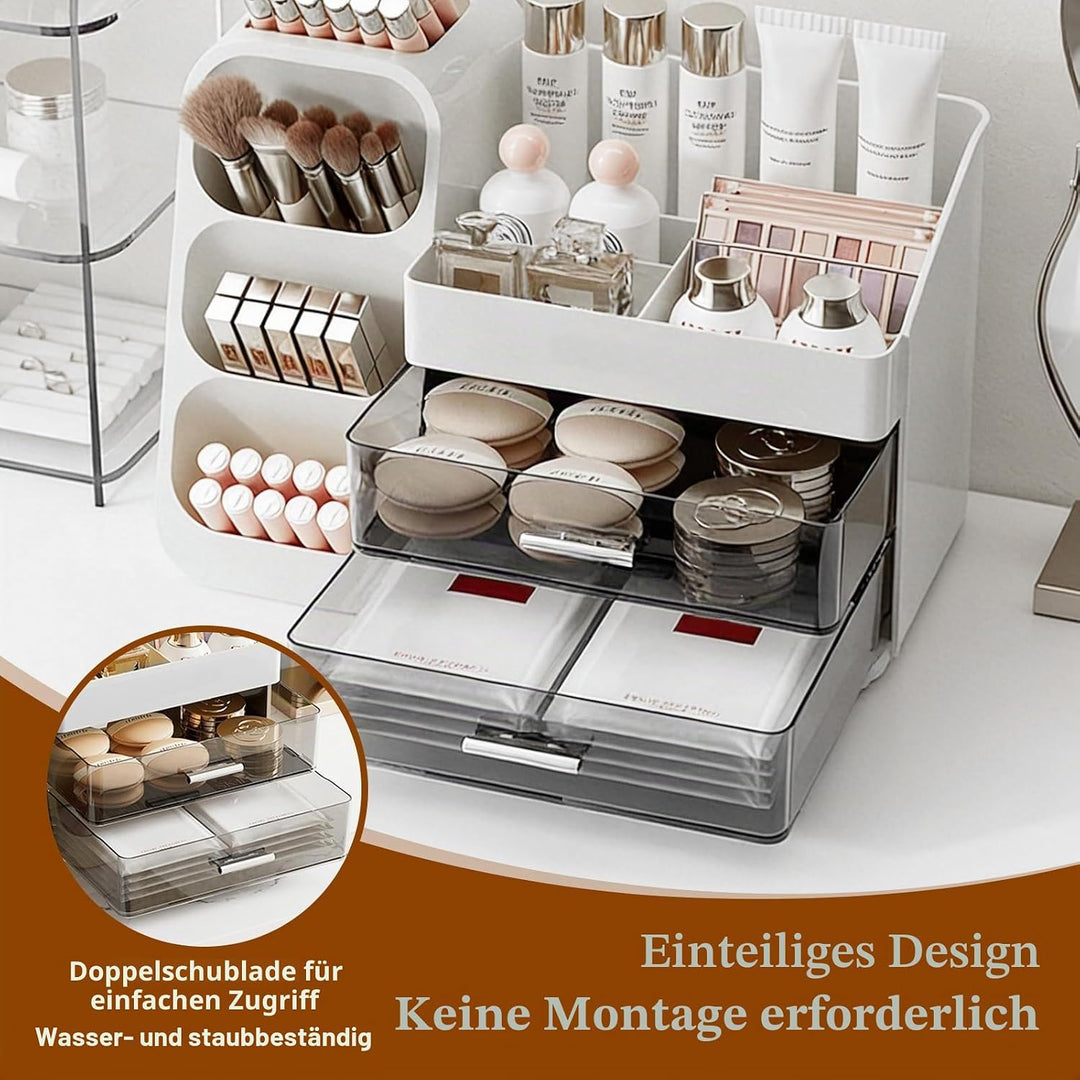 Make Up Organizer, Schminktisch Organizer mit Schubladen, 3-In-1 Aufbewahrungsbox Grosse für Makeup