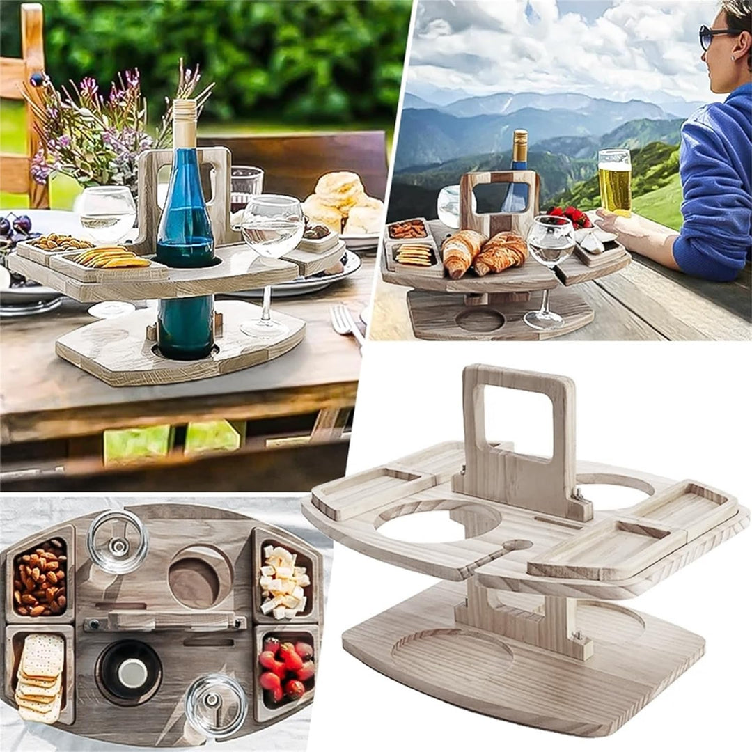 Picknick Weintisch, Klappbarer Picknicktisch mit Rotweinglashalter, Hölzerner Mini Snack Tablett, Tr