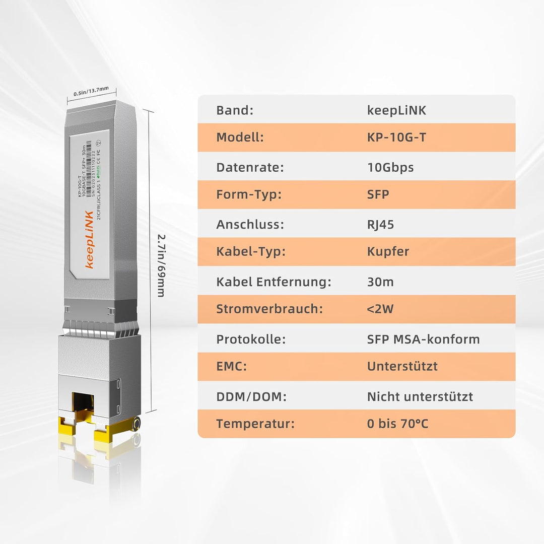 10GBase-T RJ45 SFP+ Modul, 10G Kupfer SFP+ Transceiver, Ethernet SFP Modul bis zu 30 Meter, Plug and