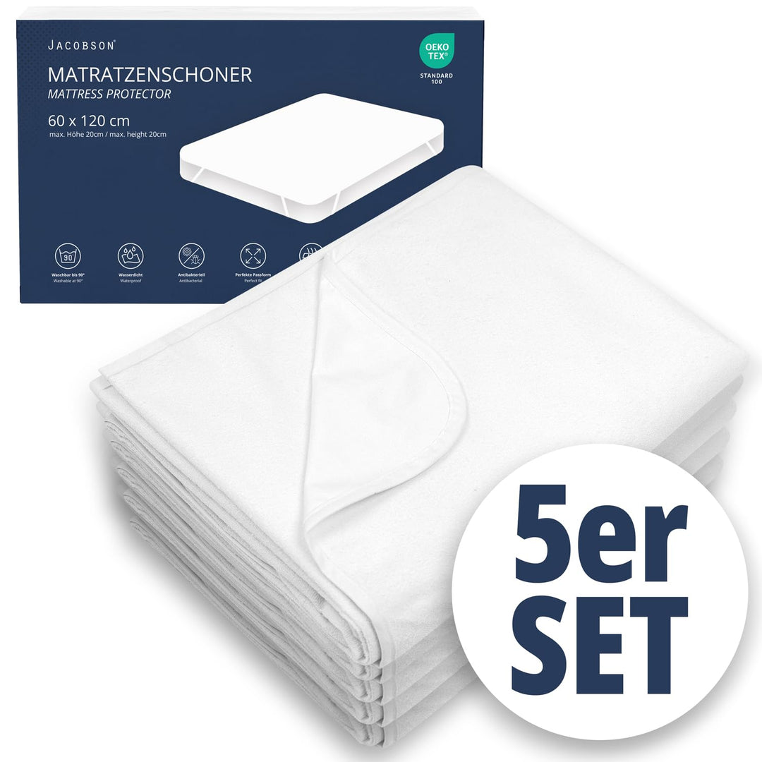 JACOBSON Matratzenschoner 60 x 120 cm - 5er Set - wasserdichte Matratzenauflage - atmungsaktiver Mat