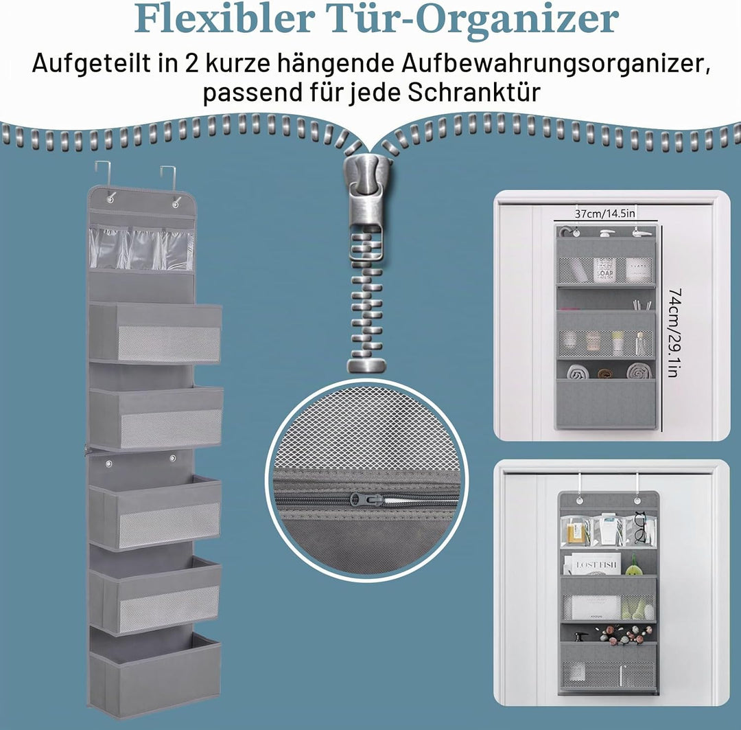 YTACREA Hängeorganizer, Removable Hängeaufbewahrung Tür mit 5 Lagig Taschen, Tür organizer mit 4 Hak