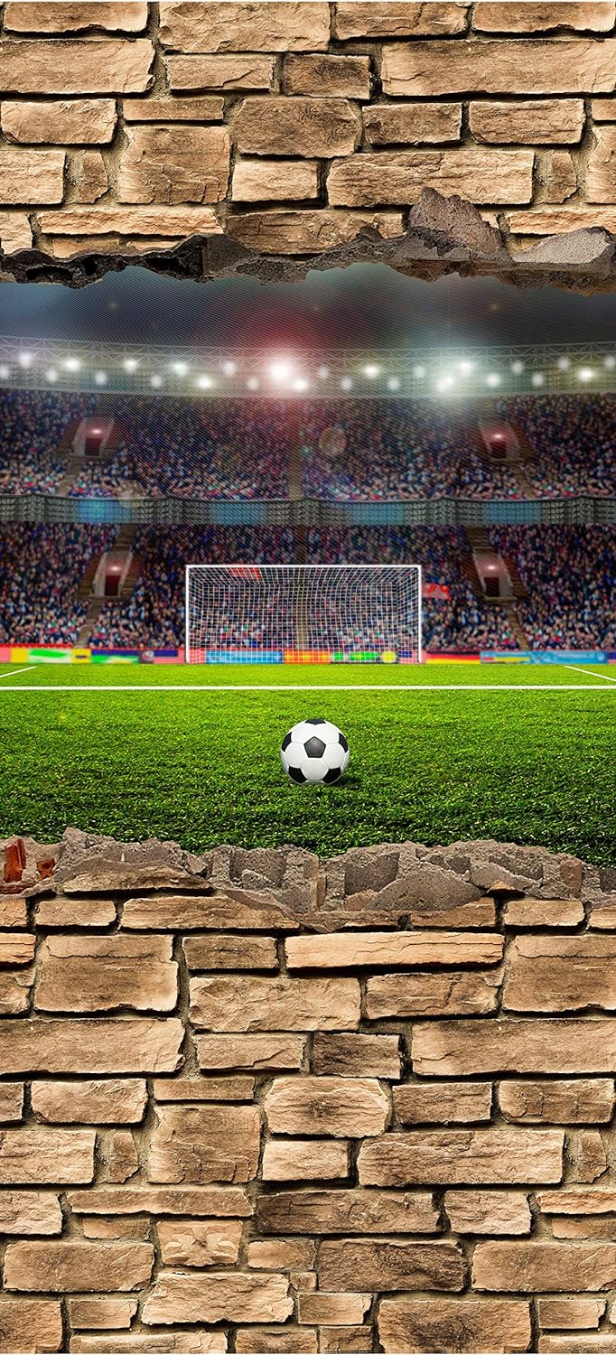 wandmotiv24 Türtapete 3D Fussballfeld - Steinmauer 80 x 200cm (B x H) - Dekorfolie selbstklebend Sti