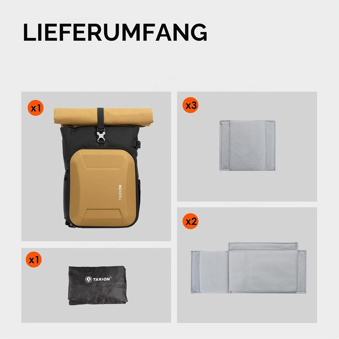 TARION Kamerarucksack Rolltop Fotorucksack mit Hartschale: Professionelle Kameratasche Spiegelreflex
