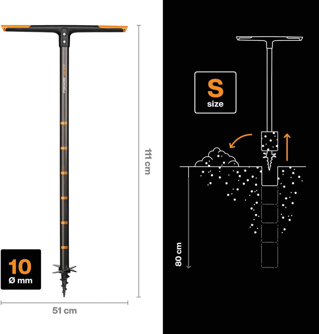 Fiskars Handerdbohrer, Für Löcher bis Ø 100 mm, Schwarz/Orange, QuikDrill, S, 1000636 Handerdbohrer