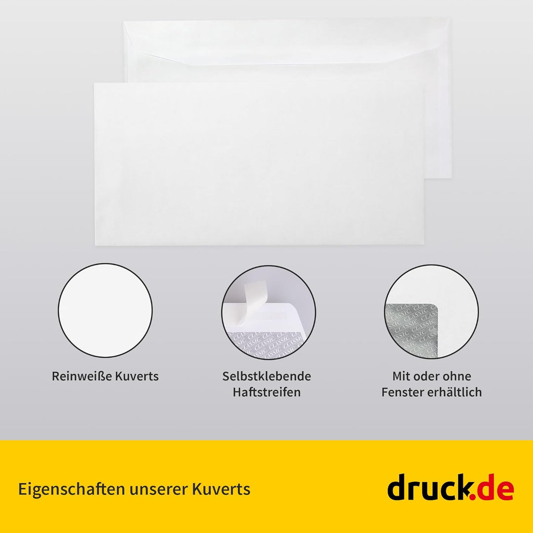 1.000 Briefumschläge - C5/6 Din lang Kuvert ohne Fenster - 110x220 mm - weisse Papierumschläge - sel