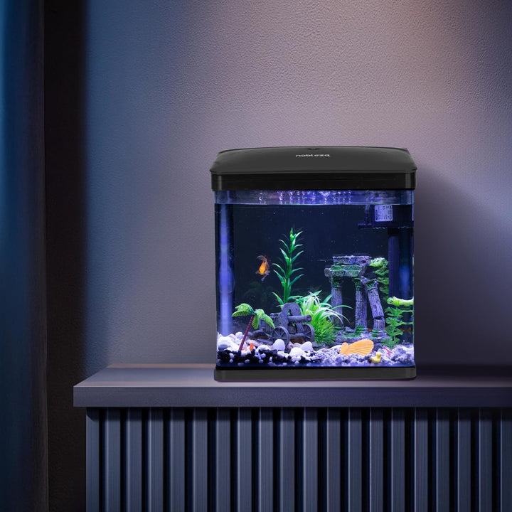 Nobleza - Nano-Fischtank-Aquarium mit LED-Leuchten &amp; Filtersystem, tropischeAquarien, 7 Liter, Schwa