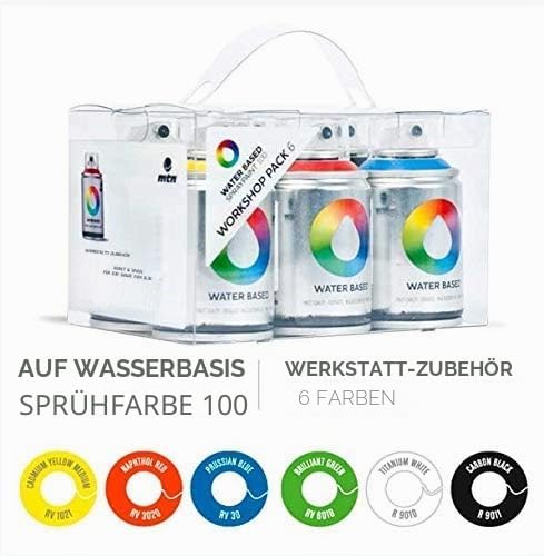 Montana Colors Pack 6 MTN Water Based Workshop, Blue/Green/Red/Yellow, 100 ml (Paquete de 1)