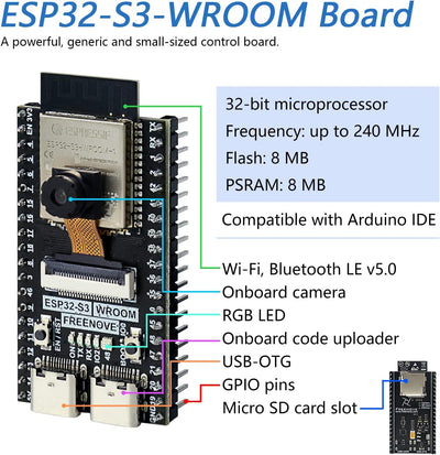 FREENOVE Super Starter Kit for ESP32-S3-WROOM (Included) (Compatible with Arduino IDE), Onboard Came