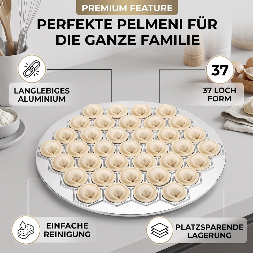 Pelmeni Form, 37 Löcher Russian Dumpling Maker aus Aluminiumlegierung, Silber, Ravioli Maker für DIY