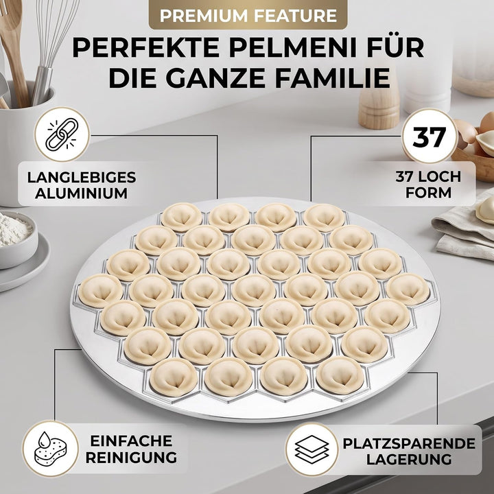 Pelmeni Form, 37 Löcher Russian Dumpling Maker aus Aluminiumlegierung, Silber, Ravioli Maker für DIY