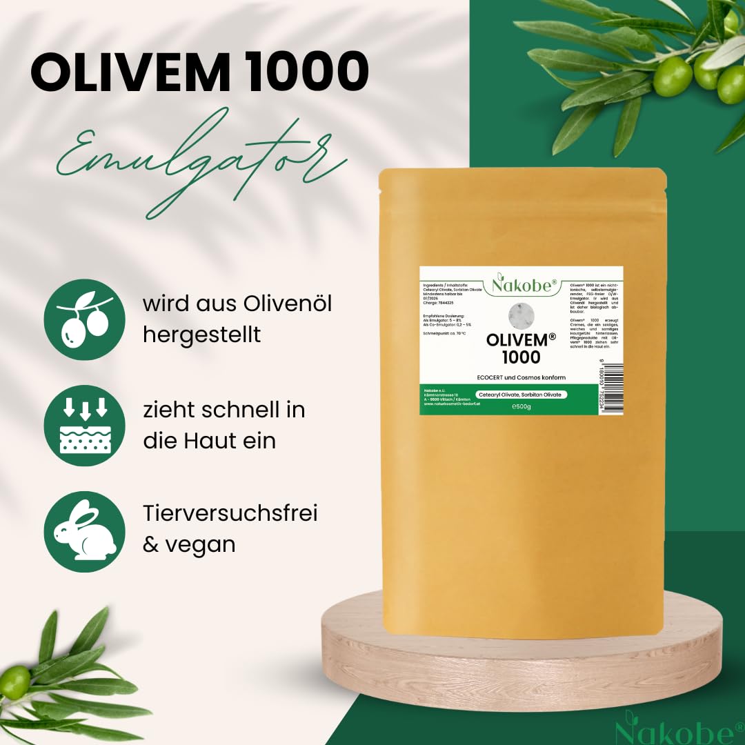 Olivem 1000, 500g, Emulgator, Konsistenzgeber, PEG-frei (500g) 500 g (1er Pack), 500 g (1er Pack)