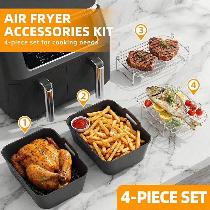 Ninja Heissluftfritteuse Zubehör | Ninja Dual Silikonform & Grillrost | HONYAO 4 Teile Airfryer Sili
