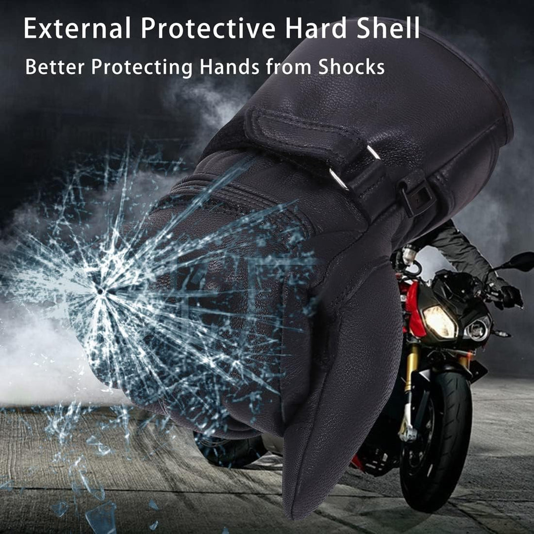 Harssidanzar Herren Winter Motorradhandschuhe,echtes Leder Vollfinger Touchscreen Thermisch gefütter