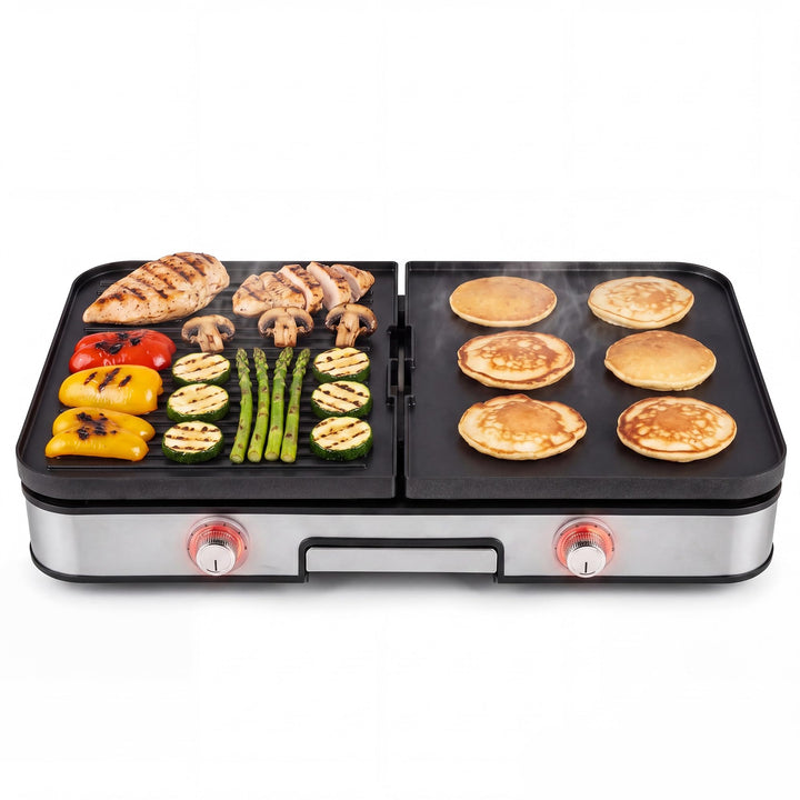 LIFEZEAL Tischgrill 48 x 31 cm, Elektrogrill 2000 W, Elektrischer Plattengrill Indoor mit 2 wendbare