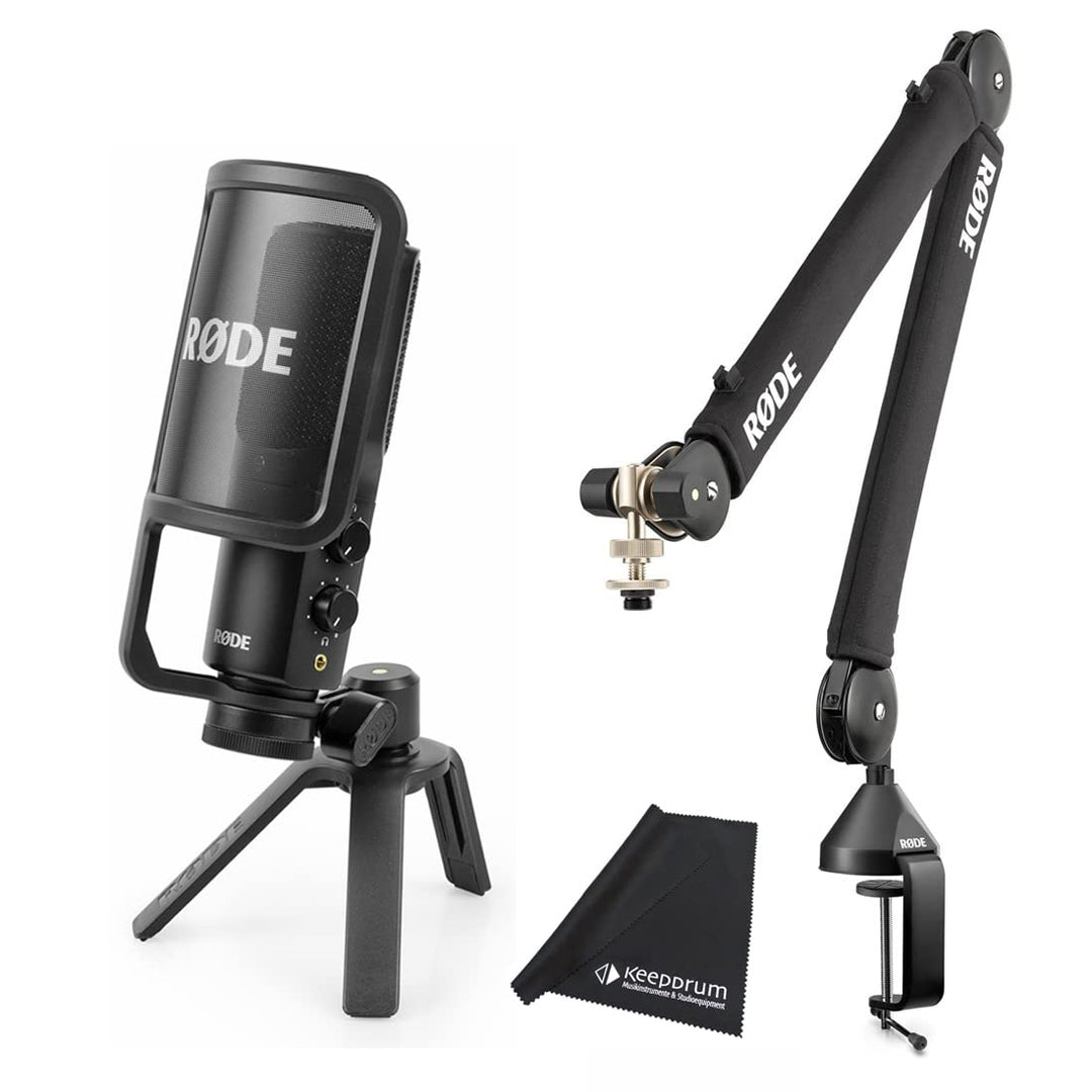 Rode NT-USB+ Plus USB-Kondensatormikrofon + PSA1+ Plus Gelenkarm Black + keepdrum Mikrofasertuch