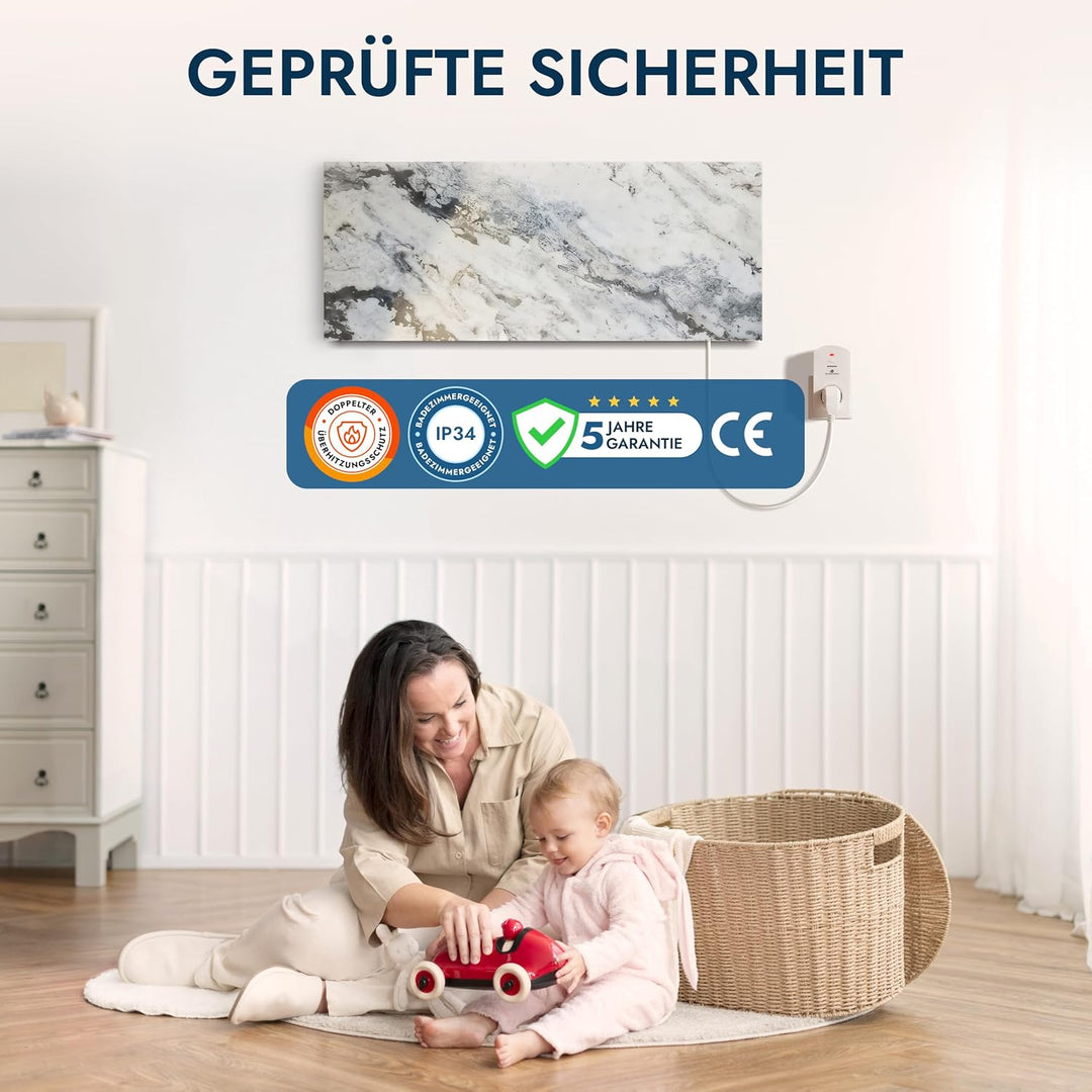 Marwona Naturstein Infrarotheizung 800 Watt mit Digitalthermostat I Energiesparende Infrarot Wandhei