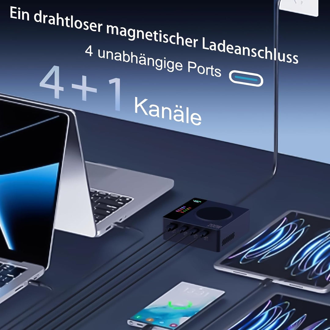 LIMETA 200W USB Ladegerät Mehrfach 5 Ports PD3.1 Kabellos Schnellladegerät (140W Max) Kompatibel mit