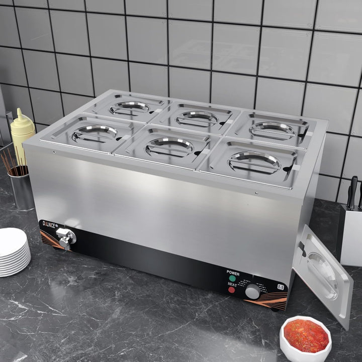 DULNICE Bain Marie Speisewärmer Elektrische Edelstahl 1500W 6 GN-Behältern Wasserbad mit Ablaufhahn,