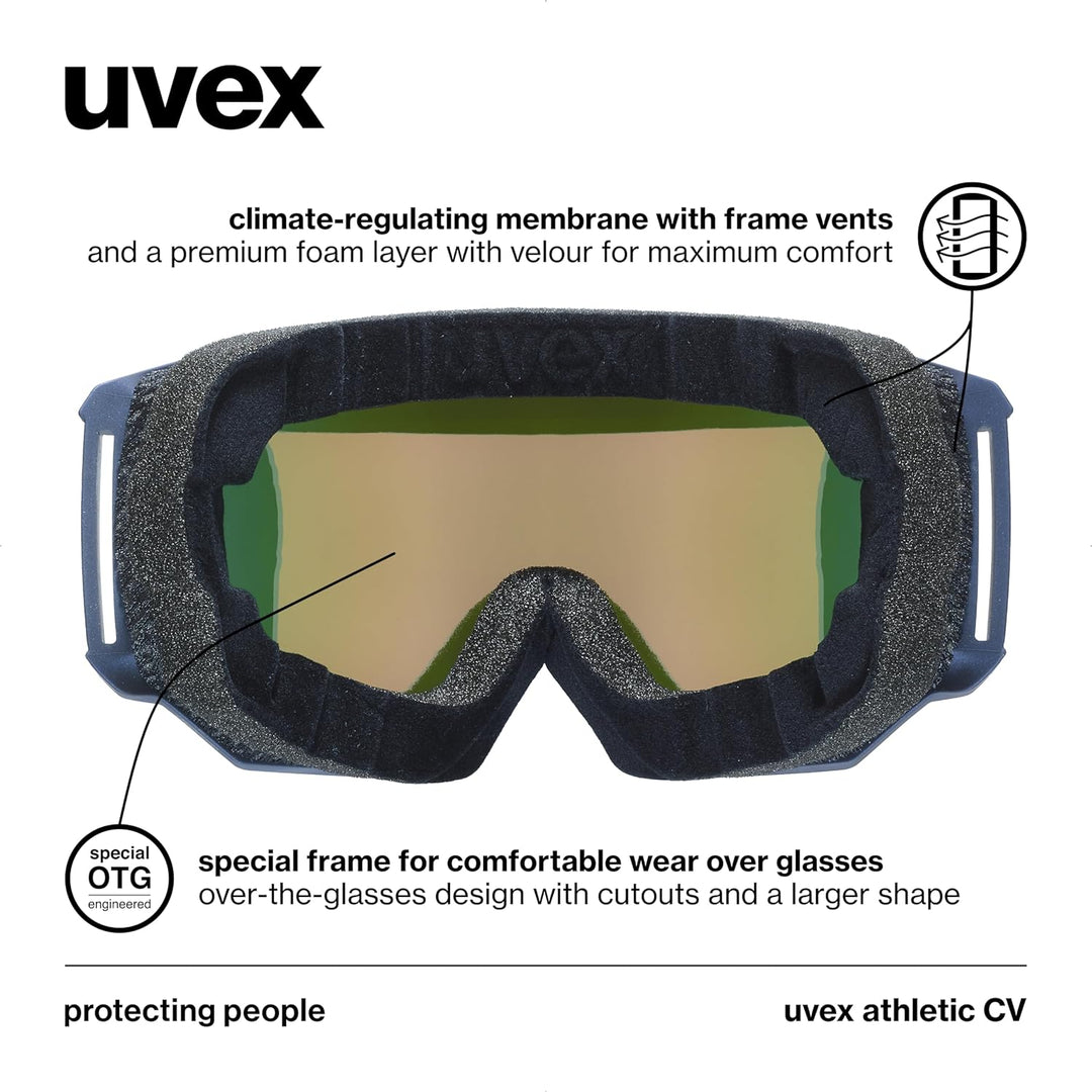 Uvex Unisex Athletic Cv Skibrille (1er Pack) Einheitsgrösse navy matt/orange-green, Einheitsgrösse n