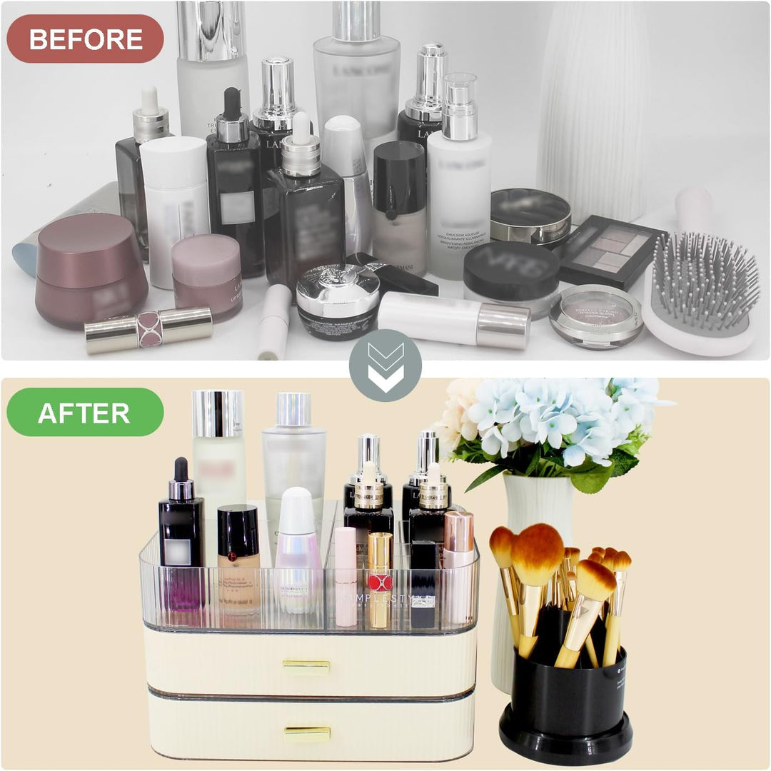 Makeup Organizer mit 2 Schubladen, Kosmetik-Organizer für Schlafzimmer und Bad Eitelkeit Arbeitsplat