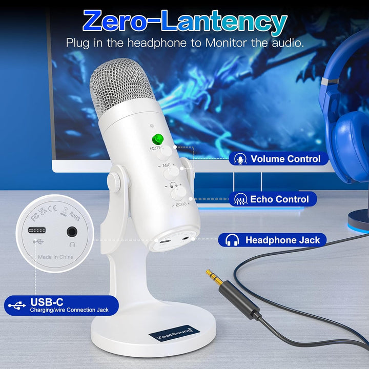 ZealSound Kabelloses Mikrofon, USB-Mikrofon für iPhone, PC, iPad, Android-Handy, kabellos, Kondensat