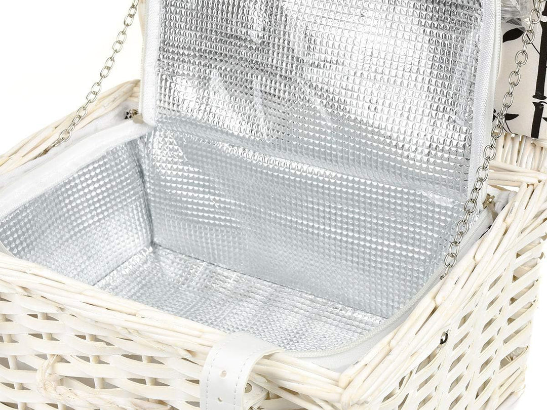 Picknickkorb für 2 Personen mit Kühlfach - Inklusive Bestecksets, Kühlfach, Korkenzieher, Weingläser