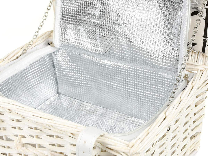 Picknickkorb für 2 Personen mit Kühlfach - Inklusive Bestecksets, Kühlfach, Korkenzieher, Weingläser