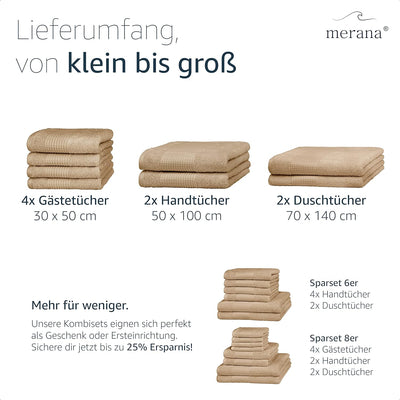 Merana Rome Handtuch Set | saugstark, weich und fusselfrei | Frottier Luxus Qualität | 100% Baumwoll