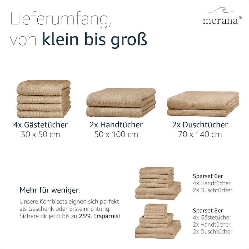 Merana Rome Handtuch Set | saugstark, weich und fusselfrei | Frottier Luxus Qualität | 100% Baumwoll