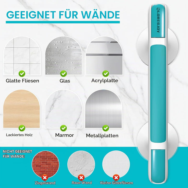 Duschgriff mit Saugnapf, 30cm Haltegriff Dusche Ohne Bohren | Haltegriffe für Senioren, Duschgriff f