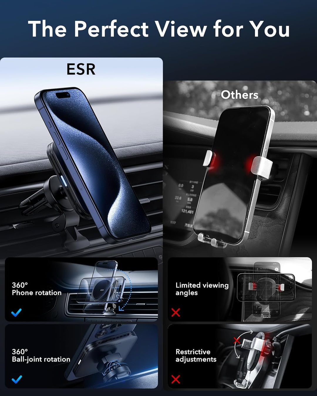 ESR für Qi2 15W Magsafe Autohalterung mit Ladefunktion, Qi2 zertifiziertes, Lüftung/Armaturenbrett M