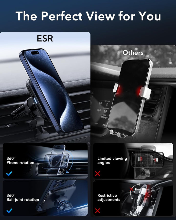 ESR für Qi2 15W Magsafe Autohalterung mit Ladefunktion, Qi2 zertifiziertes, Lüftung/Armaturenbrett M
