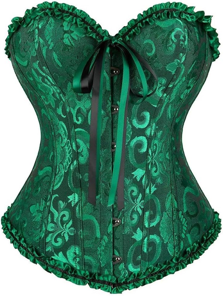 Josamogre Korsett Kleid Damen Corsage Set Bustier Korsettkleid Blumen Gothic Burlesque XS Black Gree