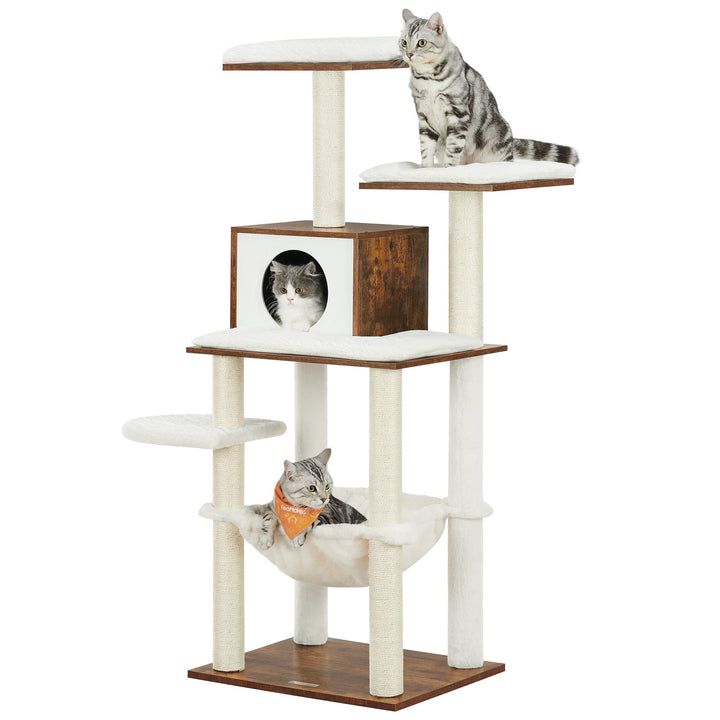 Feandrea Kratzbaum, 138 cm Katzenbaum, modern, mehrstöckiger Katzenkratzbaum, Kuschelhöhle, Sisalstä