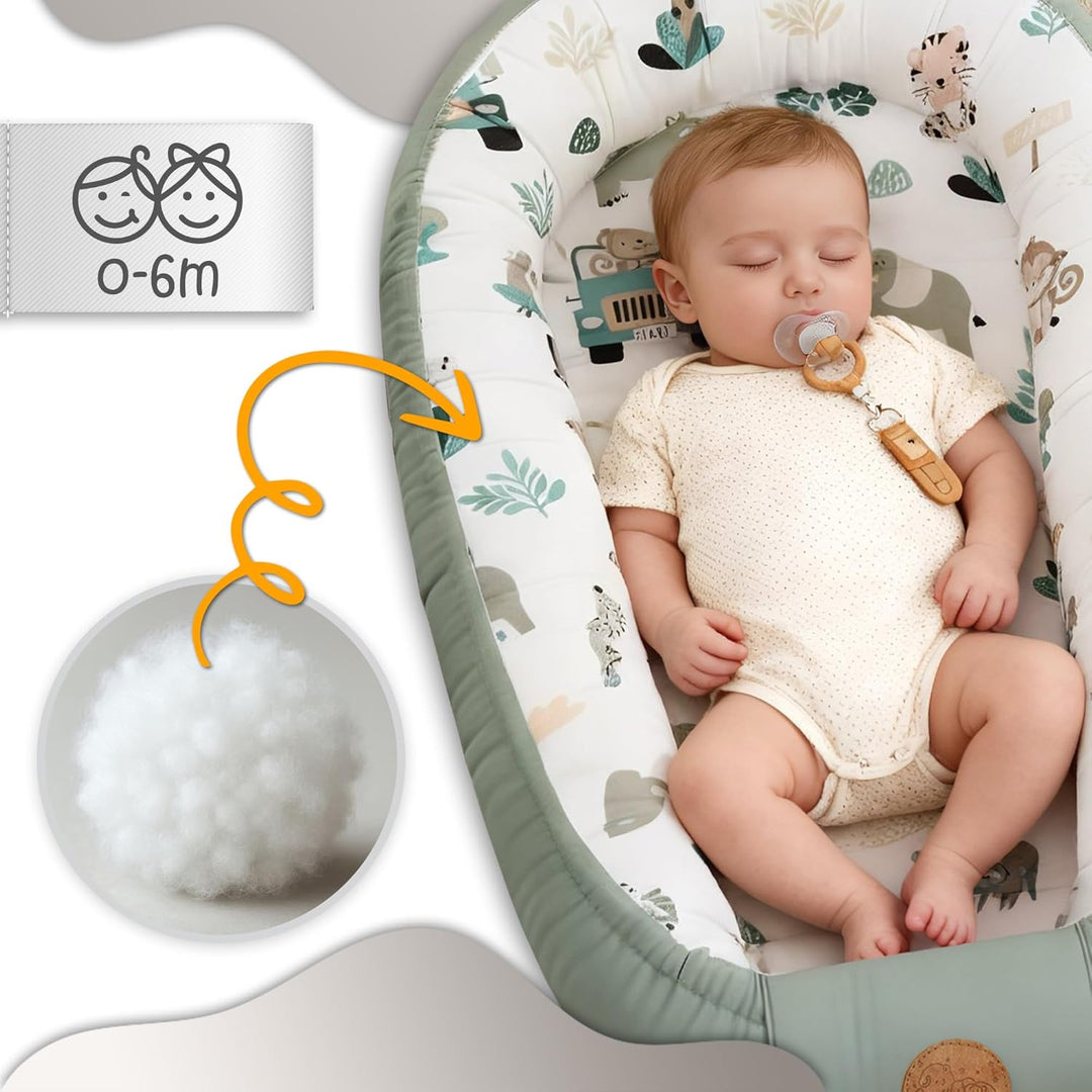 Babynest Kokon Neugeborene 90 x 50 cm - Handmade Kuschelnest Baby Nestchen aus Baumwolle Afrika Blau