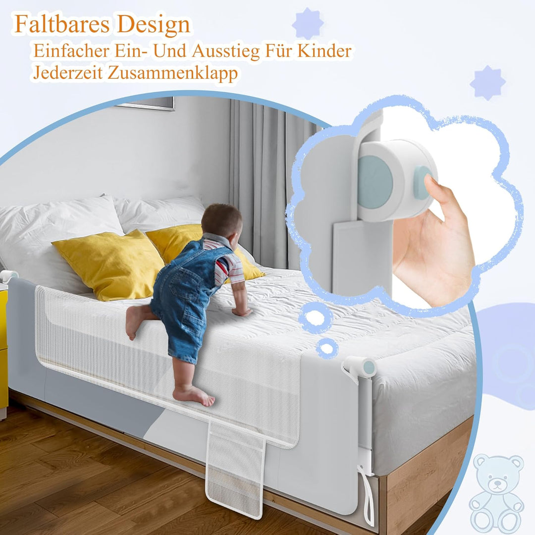 HENGMEI Rausfallschutz Bett 150 cm Bettgitter Bettschutzgitter Kinderbettgitter Zusammenklappbar um