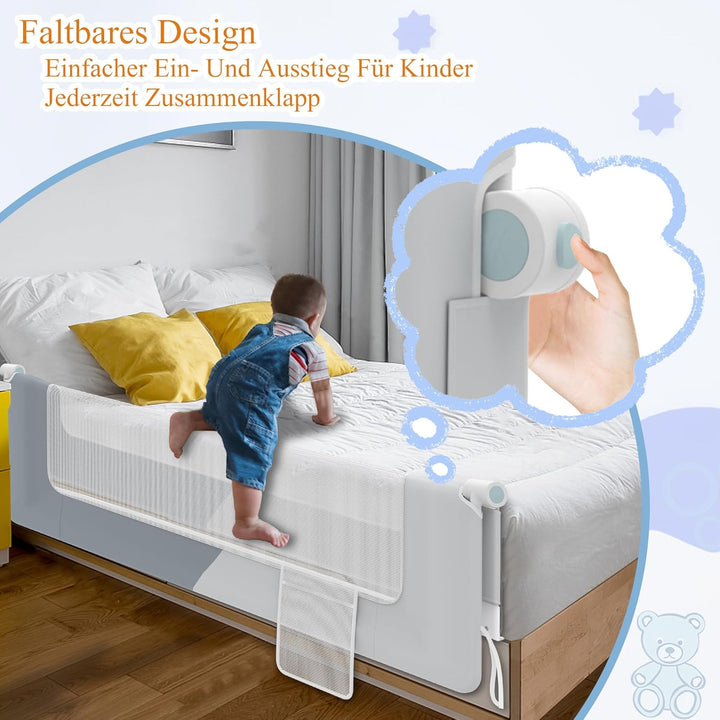 HENGMEI Rausfallschutz Bett 200 cm Bettgitter Bettschutzgitter Kinderbettgitter Zusammenklappbar um