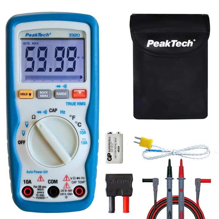 PeakTech 3320 Digitales Multimeter mit TrueRMS, 10 A AC/DC, 6.000 Zähler, tragbares Multimeter, Volt