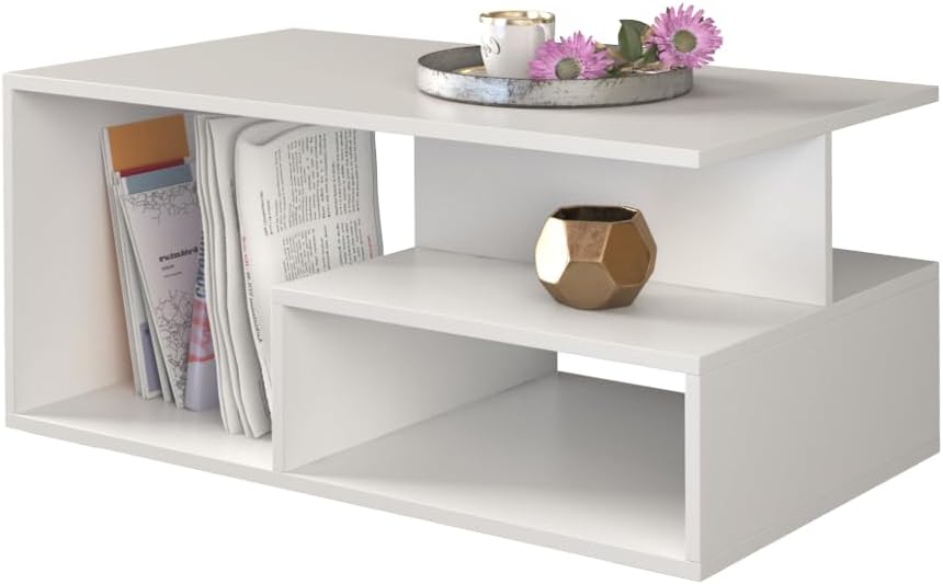 VBChome Kaffeetisch 90 x 51 x 43 cm Weiss Couchtisch Wohnzimmertisch Teetisch Beistelltisch Sofatisc