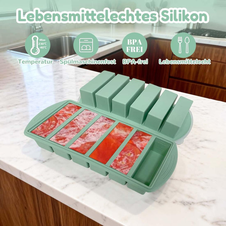 2 Stück Suppe Einfrieren Behälter, 6 Löcher Souper Cube Silikon Gefrierform mit Deckel, Su-ppe Suppe