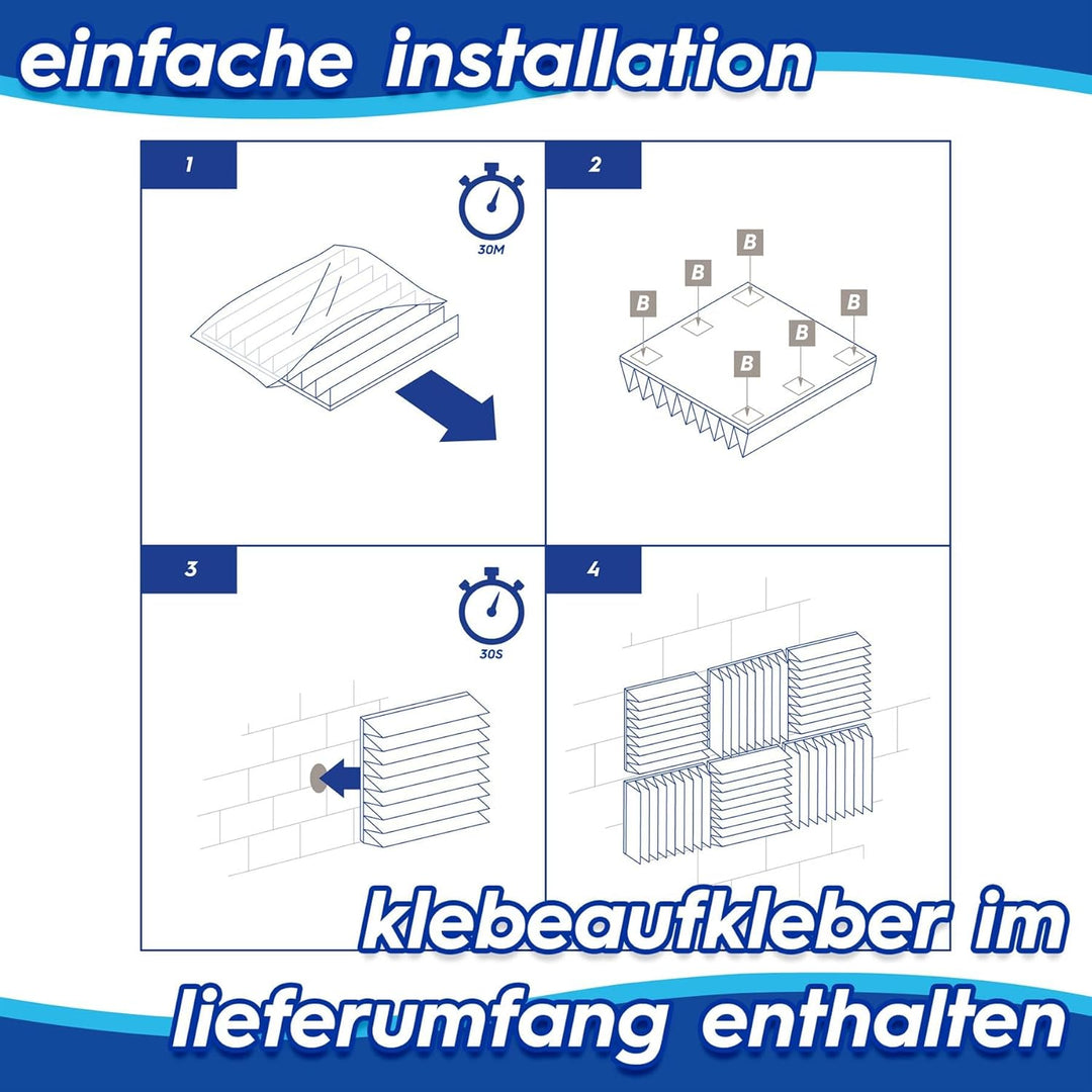 Harbour Housewares Akustikpaneele aus Schaumstoff mit doppelseitigem Klebeband, 2,5 x 30 x 30 cm, 24