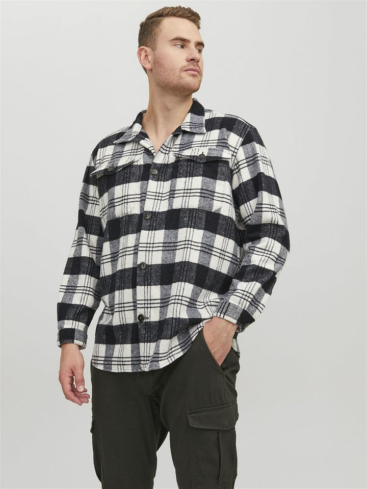 JACK & JONES Herren Jorollie Check Overshirt Ls Pls T-Shirt 3XL Navy Blazer, 3XL Navy Blazer